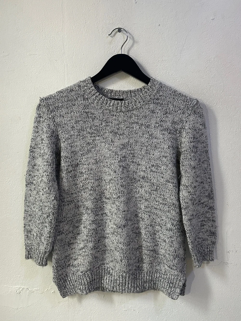 Theory Women’s Gray Marled Cotton Cashmere Blend Crewneck Knit Sweater Petite P